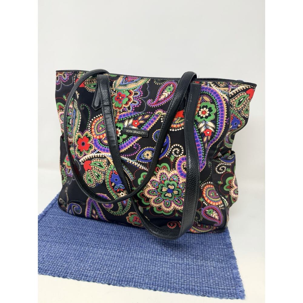 Vera Bradley Kiev Paisley Trimmed Vera Tote - Faux Leather Base & Straps - EUC